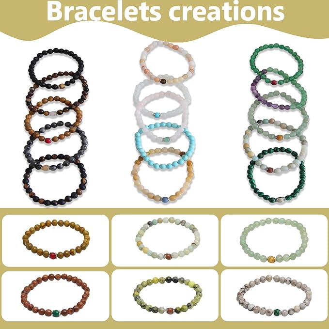 1200pcs 6mm Natural & Synthetic Round Stone Beads Gemstone Beading Loose Gemstone Hole Size 1mm DIY Smooth Beads for Bracelet Necklace Earrings Jewelry Making,Box Packed (24 Material-6mm)