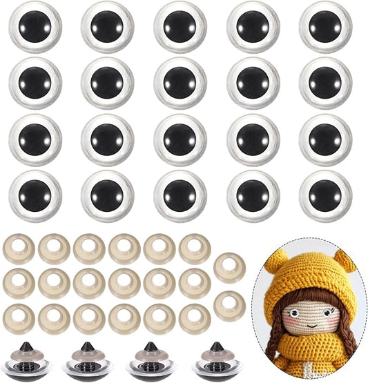 PATIKIL 24mm Safety Eyes, 20Pcs Realistic Doll Crocheting Safety Eyes with Washers for Decor Crochet Accessories Dolls Craft Halloween, Clear