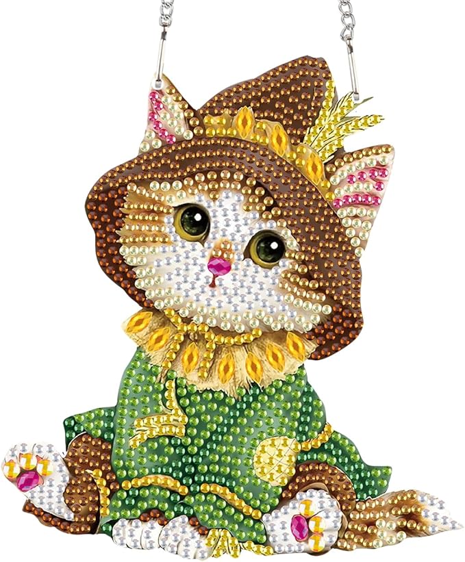TDFERAN Diamond Painting Pendant Cat DIY Diamant Art Ornament Kits Window Pendant Diamond Painting Hanging Diamant Painting Suncatcher Art Wind Chimes Hanging for Wall Home Decor