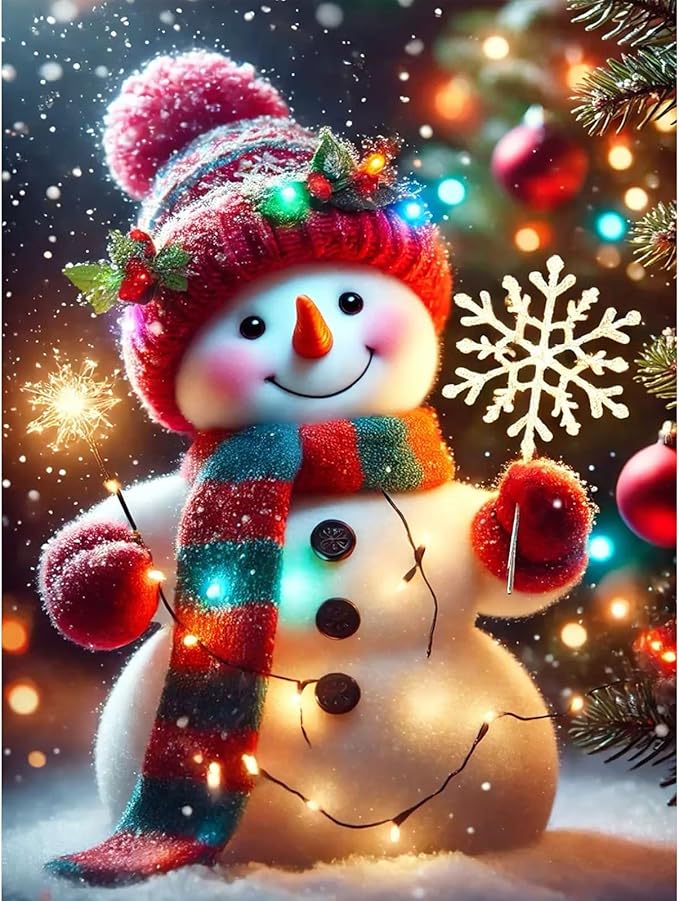 Christmas Diamond Art Kits for Adults, Cute Snowman Diamond Painting Kits for Adults Beginners, DIY 5D Diamond Painting with Round Gem Art Kits for Gift Home Wall Decor 12x16 Inch