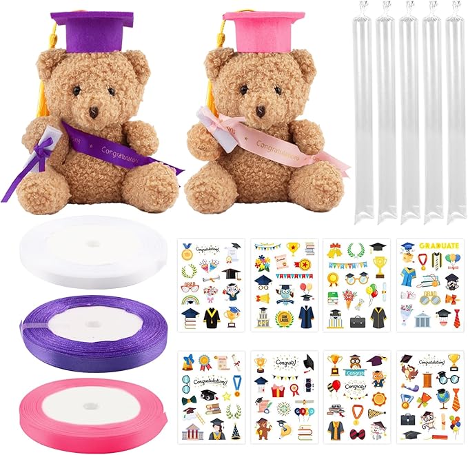 Candy Leis for Graduation 2026, Making Kit Supplies Tubing Grad Leis for Graduation Candy Necklace with 3 Color Ribbons Handmade Decoration Kit, Grad Party Gift for Graduates(White, Pink, Purple)