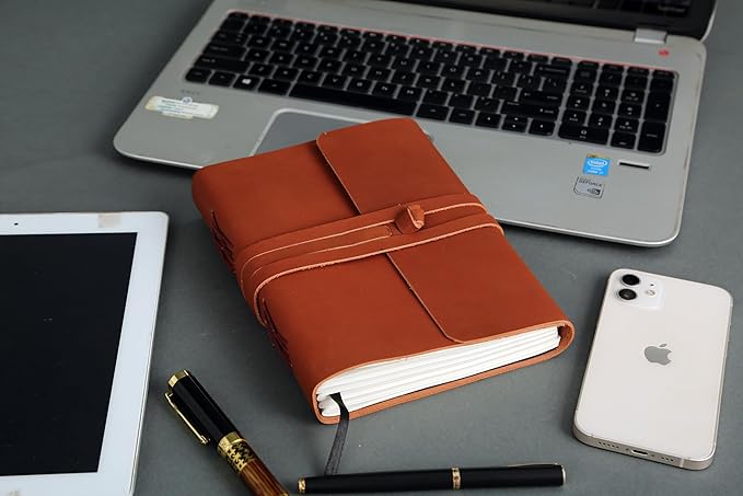 KomalC Handmade Leather Journal | Writing Notebook Diary | Bound Daily Notepad For Men & Women Unlined Paper Medium, Writing Pad for Artist, Sketch