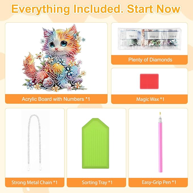 TOSTOG Pretty Cat Flower Diamond Art Pendant Kits for Adult, Cute Diamond Painting Hanging Kit for Beginners, 5D DIY Crafts Gem Art, Waterproof Full Accessories for Home Decor Idea 20 * 20 cm/8 * 8 in