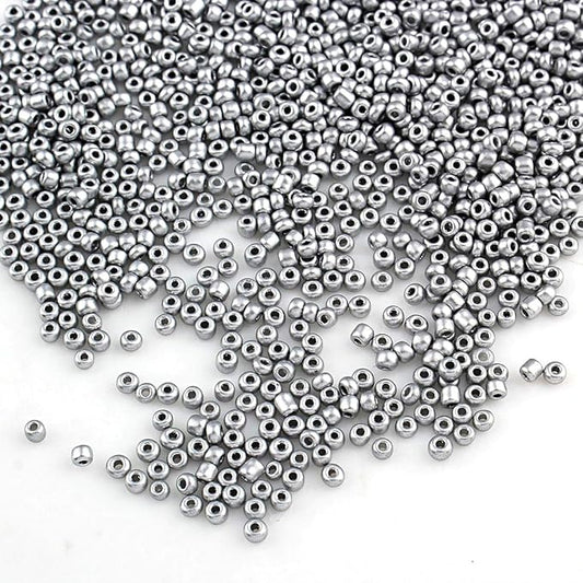 Perlin Glass Seed Beads 2mm 11/0 Round Mini Small Pony Beads 6500pcs for Jewelry Making Earrings Bracelets Pendants Waist DIY Handmade Metallic Color Kit (Matte Silver)