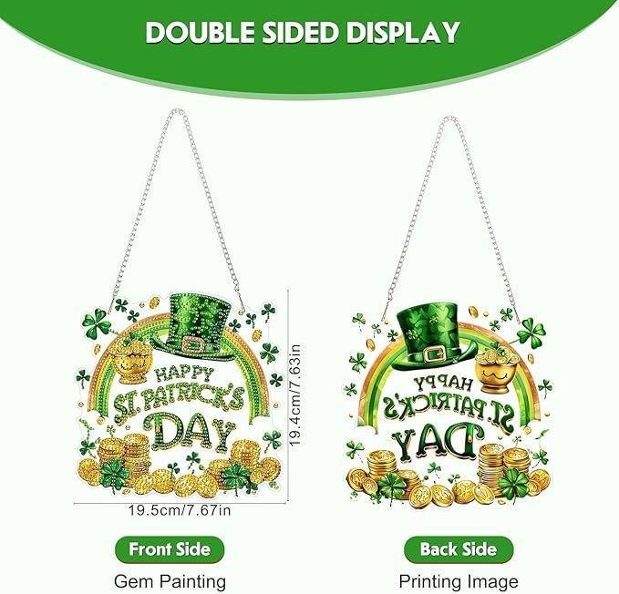 NEWENMO DIY Hanging Diamond Art Pendant Painting Kit, Happy St. Patrick's Day, Special Shaped Crystal Gem Craft Painting Kit Ornament, Diamond Ornament for Home Garden Wall Hanging, Lucky Gold Coin