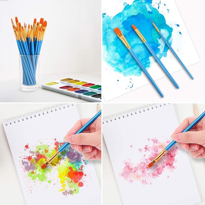Soucolor Acrylic Paint Brushes Set, Easter Basket Stuffers, 20Pcs Round Pointed Tip Artist Paintbrushes for Acrylic Oil Watercolor Canvases Rock Body Face Nail Miniature Detailing Drawing Art Supplies