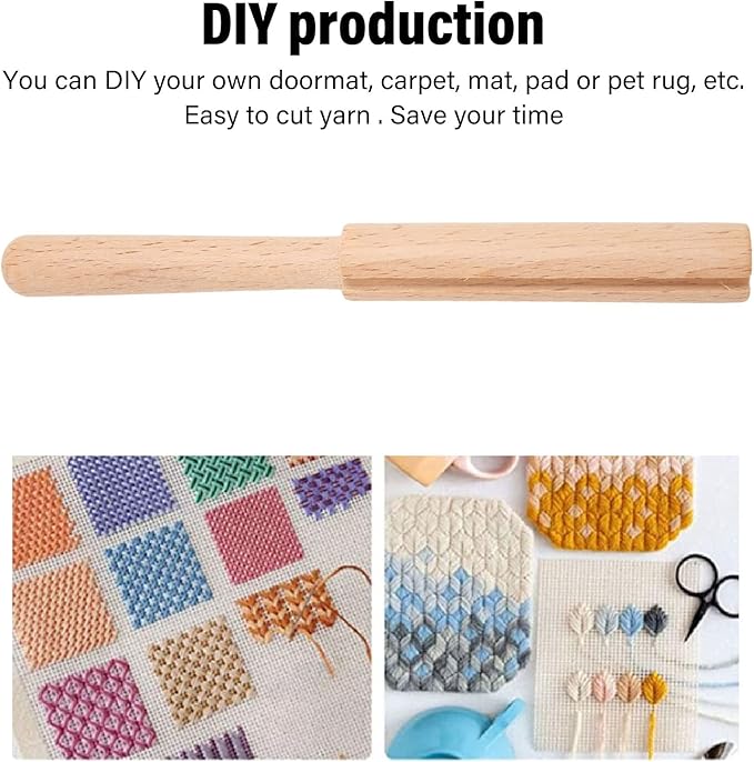 Hook Tool, Handcraft Wooden Crochet Yarn Cutter Tool for Rug Tapestry Making