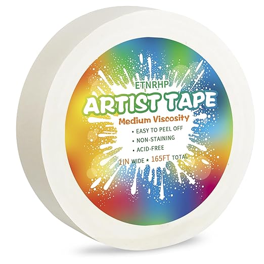 White Art Tape Medium Tack Artist Masking Tape Paper Acid Free Tape Watercolor Painters Tape Artists Tape for Drafting Art Watercolor Painting Canvas Framing, 1 inch Wide 165FT Long