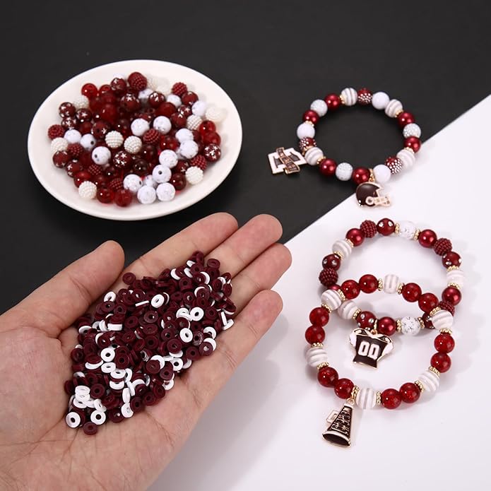 2200PCS+ Game Day Beads Charms for Bracelet Making Polymer Clay Beads Crystal Pearl Letter Gold Spacer Beads Football Charms for Game Day Bracelet Necklace Making DIY Crafts