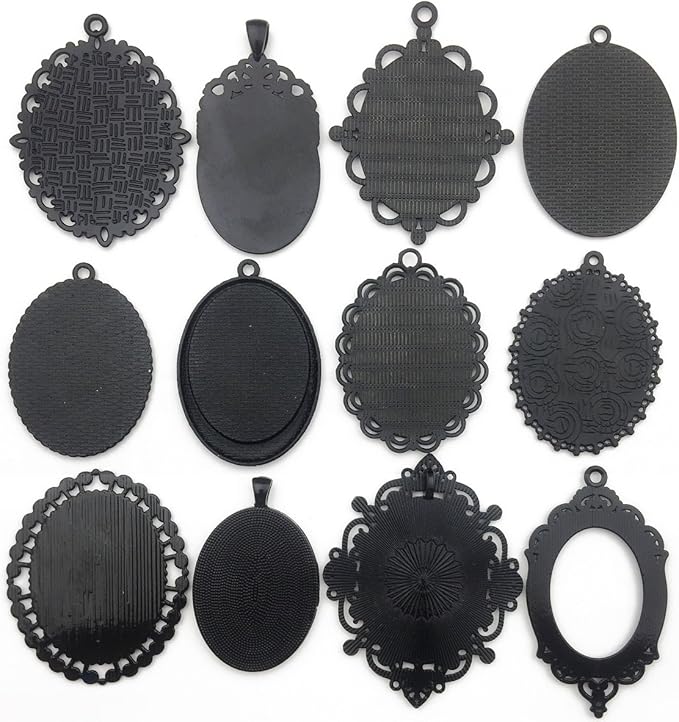 10pcs 30x40mm Black Oval Blank Bezel Pendant Trays Base Cabochon Settings Trays Pendant Blanks (M117)