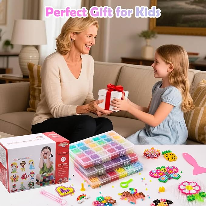 9000 pcs non-iron fuse beads kit, 72 colors, 5mm spray-activated beads with pegboards & accessories for kids diy crafts and art gifts