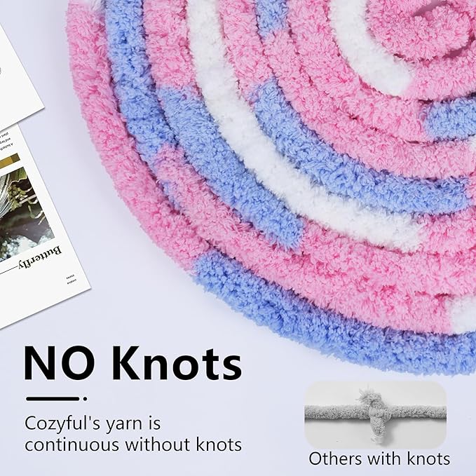 Chunky Yarn for Hand Knitting - #10 Chunky Chenille Blanket Yarn, Jumbo Big Thick Chunky Yarns for Crocheting, Tie Dye Bulky Knit Yarns, 8 Skein (25 yds 8 oz Each Skein), Blue & Pink & White