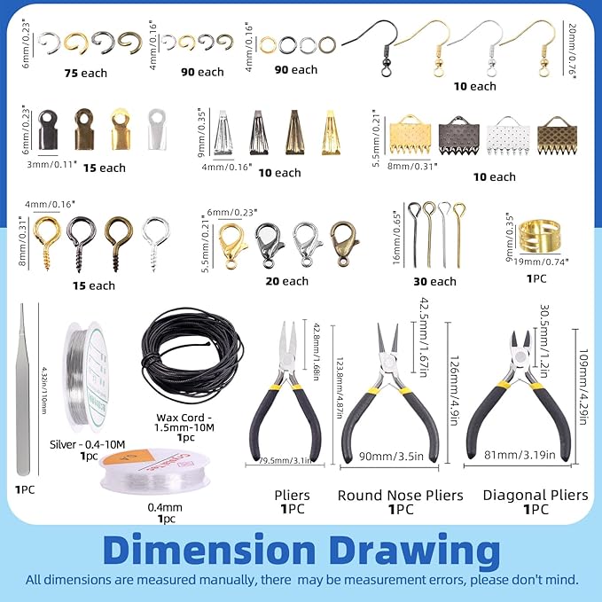 Glarks 1468Pcs Jewelry Making Supplies Kit with Pliers, Findings, Beading String for Repair, Making and Beading