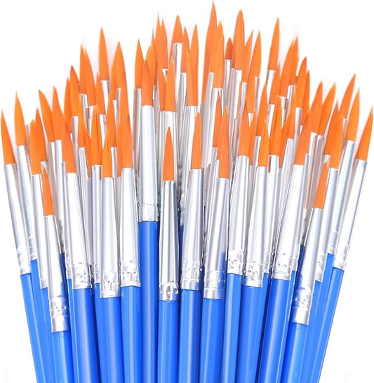 50Pcs Round Paint Brushes Bulk, Anezus Small Paint Brushes Classroom Brushes Set for Kids Model Canvas Painting Face Acrylic Watercolor Oil and Crafts