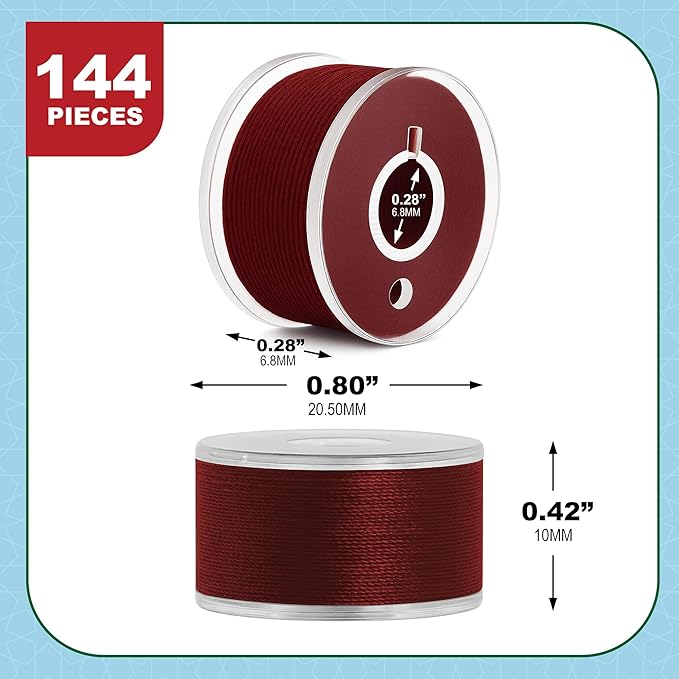 Mandala Crafts 144 Maroon SA156 Prewound Bobbins for Singer Sewing Machine -15J SA156 Prefilled Bobbin Thread for Brother Sewing Machine and Embroidery
