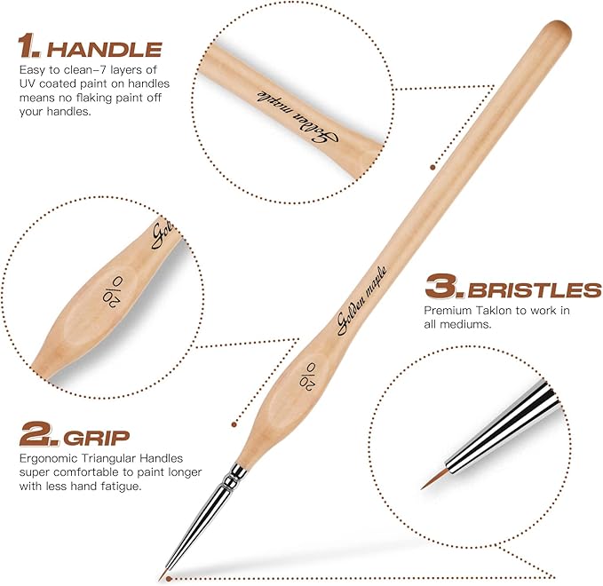 Golden Maple Miniature Paint Brushes, 15PC Model Brushes Micro Detail Paint Brush Set, Fine Detailing for Acrylics, Oils, Watercolors & Paint by Number, Figurine (Wooden)