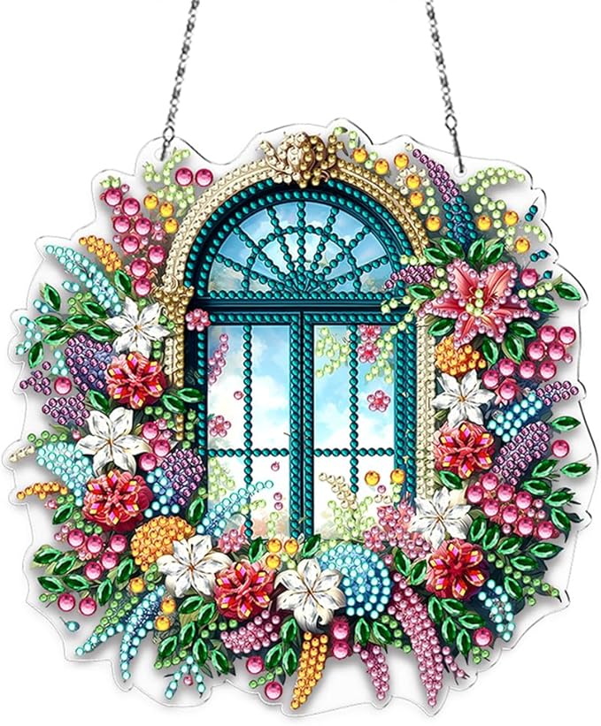 POETRYDRAW DIY Hanging Diamond Art Pendant Kit Window View, Special Crystal Acrylic Diamonds Painting Ornament for Adults, 5D Diamond Art Suncatchers Gem Painting Box Kit