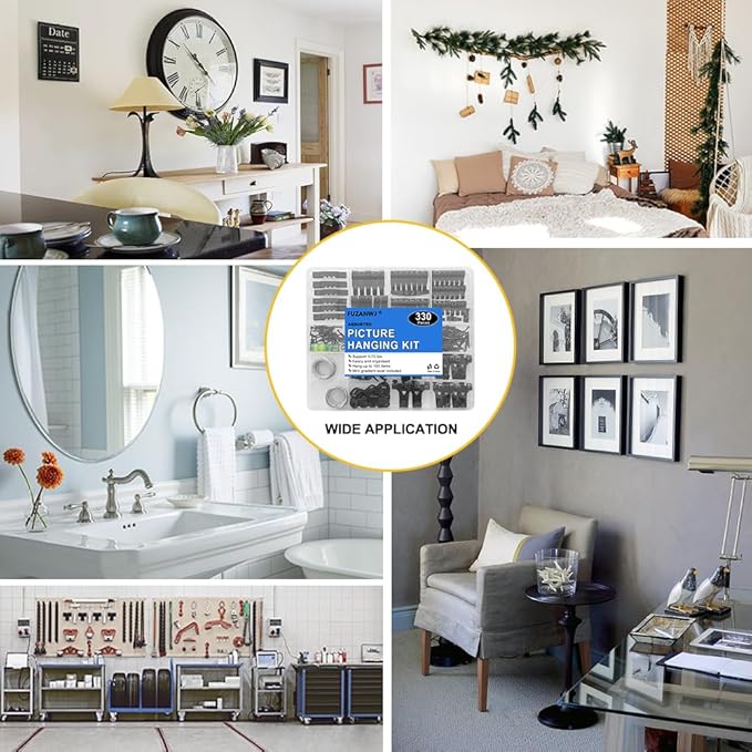 Picture Hanging Kit, 330pcs Picture Hangers, Wall Hangers, Nails for Hanging Pictures, Wall Hanging Kit, Hanging Wire, Screw Eyes, D Ring and Picture Hanging Tool for Frame Canvas Mounting