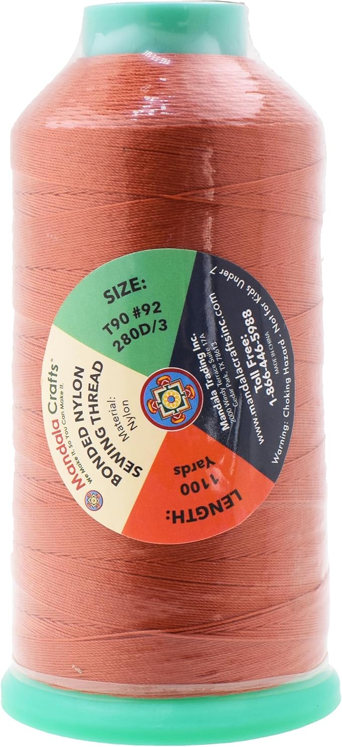 Mandala Crafts Size 92 280D T90 Bonded Nylon Thread - Rust 1100 YDs Tex 90 Heavy Duty Sewing Threads for Leather, Jeans, Weaving, Outdoor Marine Upholstery