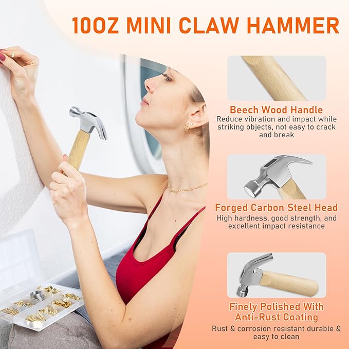 Picture Hanging Kit, 224pcs Hanging Hardware with Hooks, Wire, Nails, D Rings, Photo Sawtooth Hangers, Ring Hooks, Wall Art Frame Hanging Kit with Yellow Magnetic Level and Small Claw Hammer