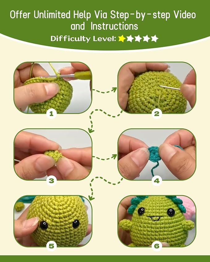 Fortilo Crochet Kit for Beginners 5PCS Crochet Animals Axolotl with Keychains with Step-by-Step Video Tutorials 30% Extra Yarn, Perfect for Gifts, Ideal Knitting Kit for Adults, Kids
