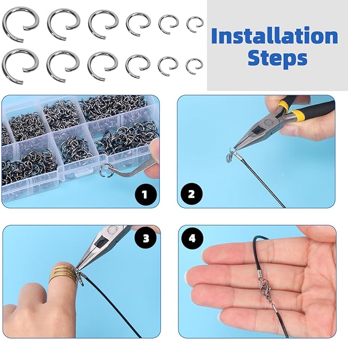 Glarks 1403Pcs 10mm 5mm 4mm 7mm 8mm Open Jump Rings Kit, Iron Round Ring Connectors Nickel Free Gun Black O Rings for Jewelry Making Connectors and Necklace Repair