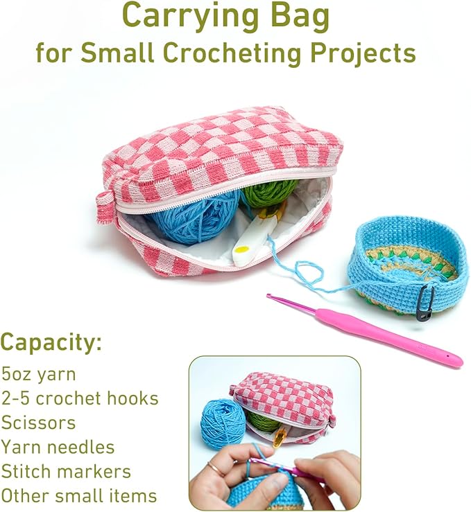 Crochet Hook Case & Bag Combo, 360° Rotating Crochet Hooks Holder for Craft Table, Plus an On-the-go Crocheting Project Organizer Bag