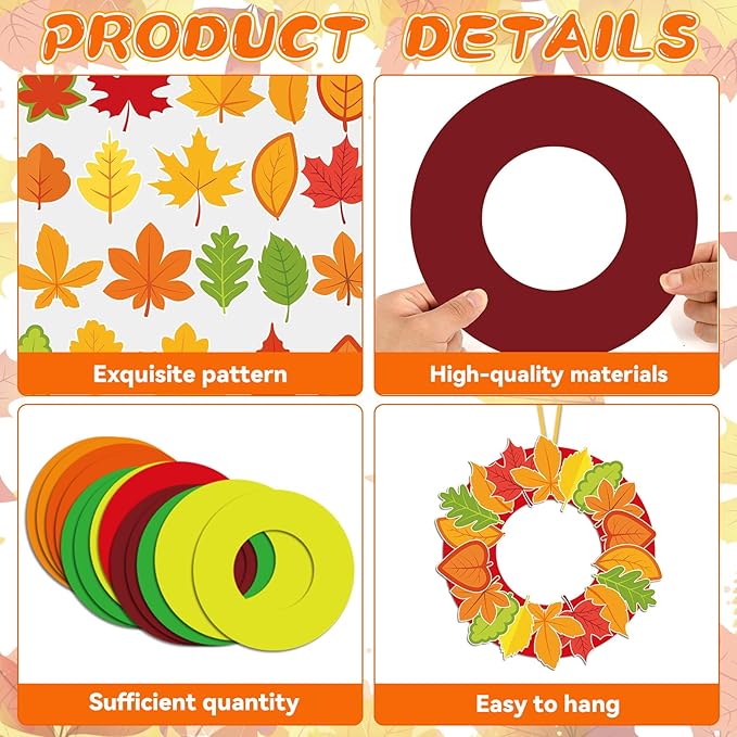 Lonfliness 36 Sets Fall Wreath Craft Kits for DIY Autumn Maple Leaves Paper Wreath Hanging Ornaments Make Your Own Thanksgiving Paper Art Craft for School Home Party Decor Activities