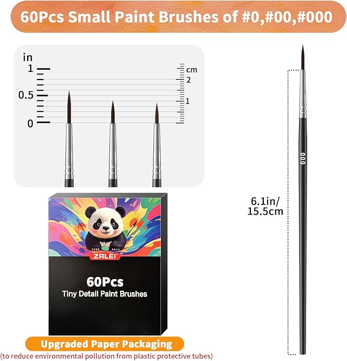 Tiny Detail Paint Brushes 60 Pcs Fine Paint Brushes Set with 3 Size #0#00#000 Liner Brush for Miniature 40k Model Crafts Watercolor Acrylics Oil