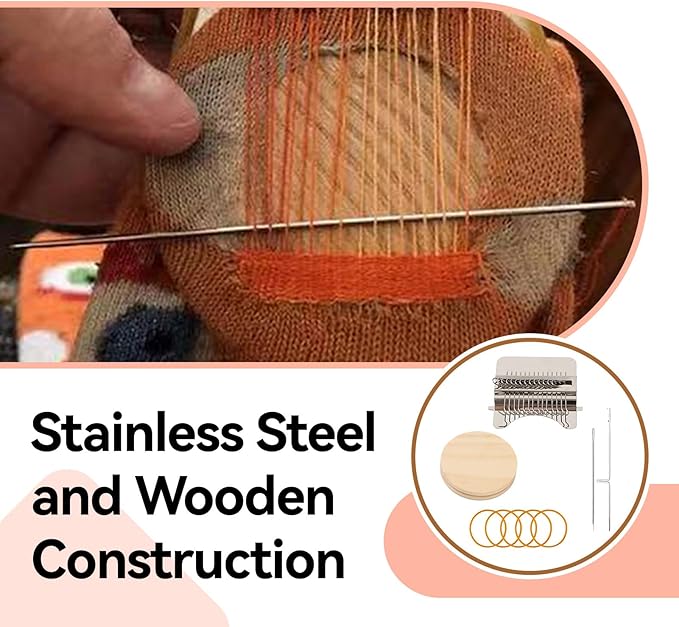 Agatige Speedweve Small Mini Darning Looms, Wooden Loom Speedweve Type Weave Tool Knit Patch Kit for DIY Crafts Mending Jeans Clothes Tapestries Carpets Scarves (21 Needles)
