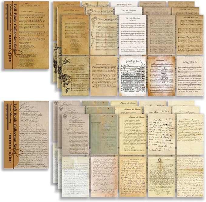 SIBLYMONA 120Pcs Vintage Scrapbooking Paper, Junk Journal Supplies Kit, Aesthetic Ephemera and Decorative Paper for Crafting, Decoupage Materials Bulk Pack (Sheet Music)