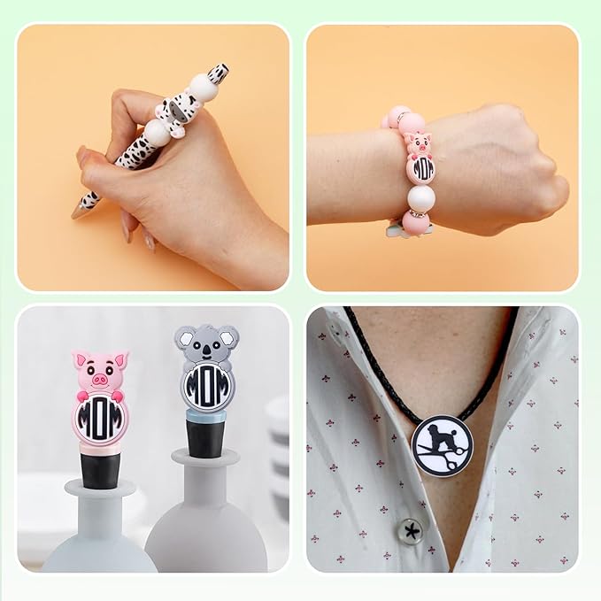 40 PCS Silicone Focal Beads for Pens Cute Animal DIY Pens Making Kit Beads Charms Bulk Assorted Shaped Silicone Beads Charms for Keychain Making Bracelet Necklace Handmade Crafts（Animal）
