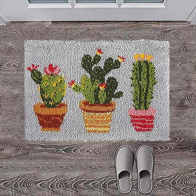HCDMRE Tapestry Kits Latch Hook Rug Kit Carpet Embroidery Needlework Button Package DIY Hook Point Rug Cactus