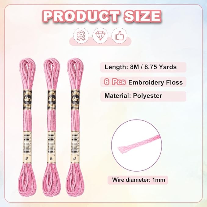 PATIKIL 6 Skeins Embroidery Floss, Polyester Embroidery Threads Bracelets String for Cross-Stitch Hand Embroidery, Pink