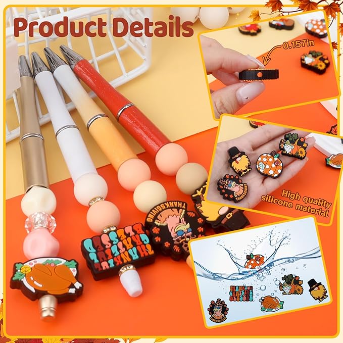 12pcs Thanksgiving Day Silicone Focal Beads for Pens Making Beads for Keychain Shape for Bracelet Necklace Crafts （Thanksgiving Day）