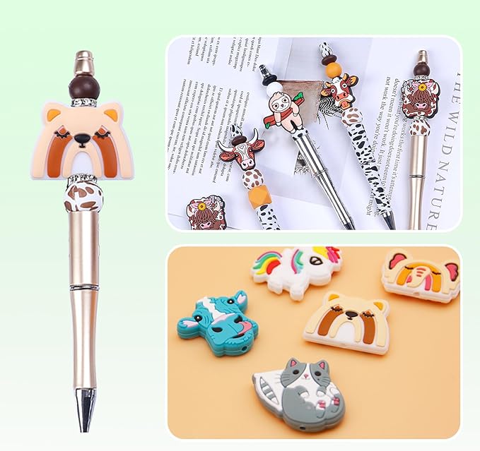 40 PCS Silicone Focal Beads for Pens Cute Animal DIY Pens Making Kit Beads Charms Bulk Assorted Shaped Silicone Beads Charms for Keychain Making Bracelet Necklace Handmade Crafts（Animal）