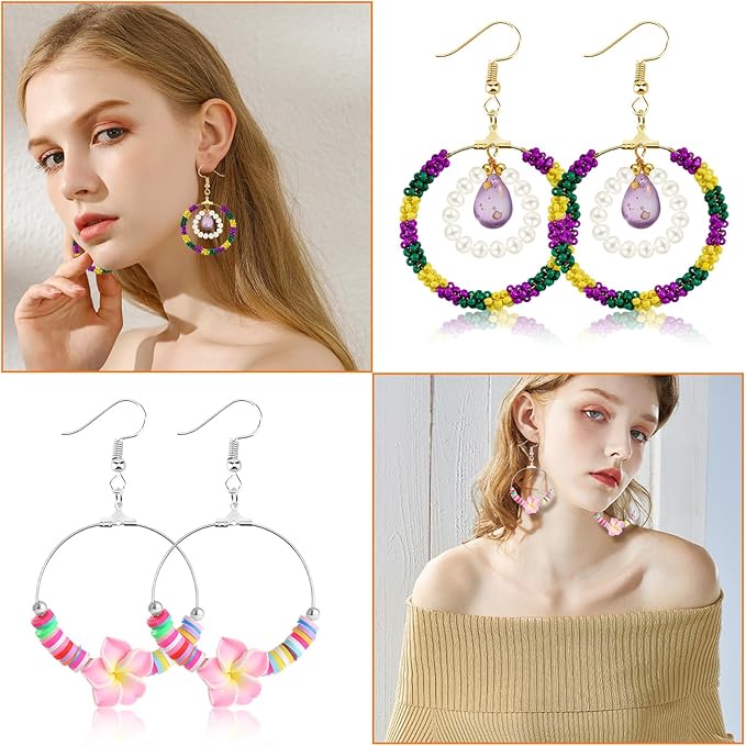 360pcs earring making kit jewelry making supplies bulk with round beading hoop earring finding,earring hooks,jump rings,earring backs for diy craft earring jewelry making(k gold,white k)