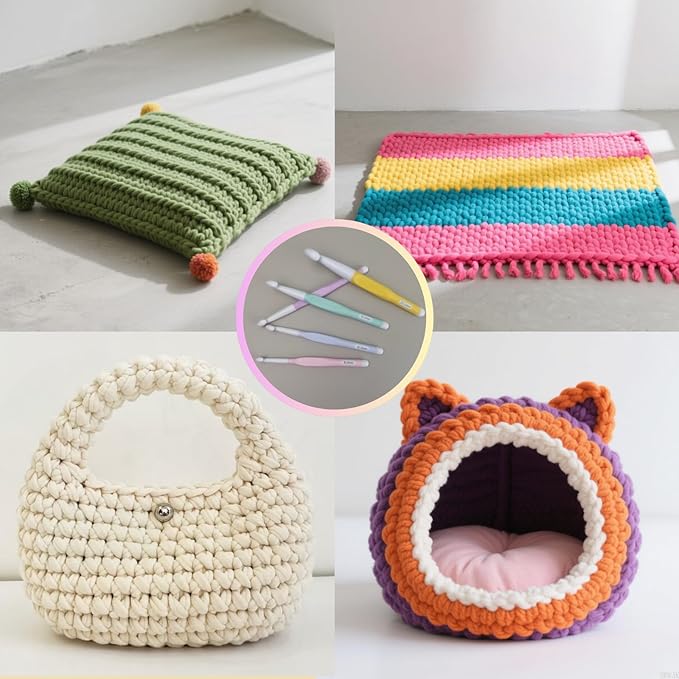 Araeknotta Large Crochet Hooks Set with Stitch Markers, Yarn Needles, Purple Pouch - 5 Sizes (8mm, 10mm, 12mm, 15mm, 20mm) - Ergonomic Plastic Crochet Hooks for Chunky Blanket Yarn