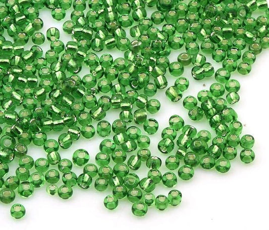 Perlin Glass Seed Beads 4mm 6/0 Round 1100pcs Mini Small Pony Spacer Beads Kit for Jewelry Making Earrings Bracelets Pendants Waist DIY Handmade (Green Silver Lined)