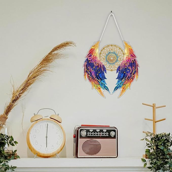SKRYUIE Wing Hanging Diamond Art Kits for Adults Pendant Suncatcher, Special Shaped Crystal DIY Pearl Diamond Painting Kit, Gift for Mother Spring Summer Window Wreath Decor 7.48 x 7.32 Inch A32