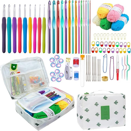 Mdoker Crochet Kit for Beginners, 100 Pieces Complete Kit with Yarn, Soft Grip & Aluminum Hooks, Ergonomic Design, Ideal Gift, Case Included