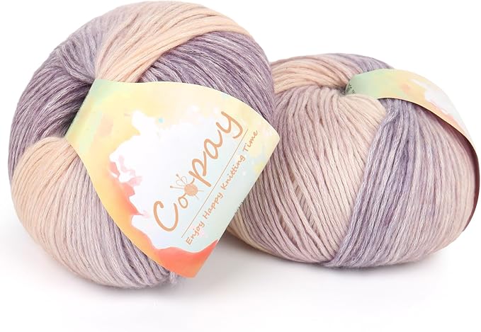 Coopay Yarn for Crocheting Knitting, Gradient Cake Yarns, 2 × 3.53oz - 240yds - 50% Cotton 50% Acrylic Ombre Yarns, Crochet Yarn for Blankets, Shawls, Scarves (113 Camel Bell)