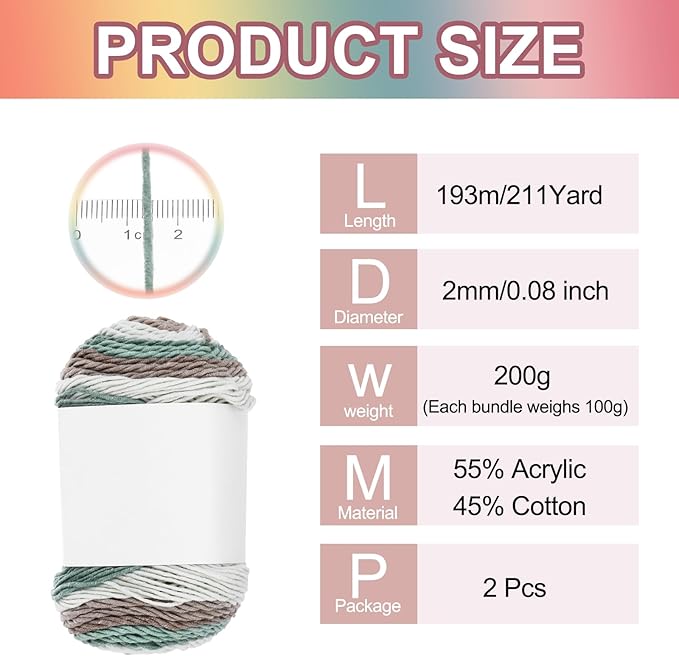 MECCANIXITY Cotton Acrylic Yarn for Crocheting, 422 Yard 5 Ply Soft Gradient Yarn Acrylic 45% Cotton 55% Used for DIY Knitting Blankets Scarves(2 Packx100g,Gray,Blue)