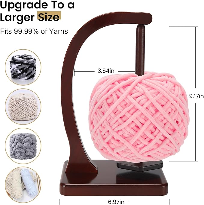 Yarn Holder for Crocheting and Knitting - Magnetic Wooden Yarn Holder Spinner, Ideal for Crochet Accessories, Knitting Accessories, Cool Gifts for Crocheters and Knitting Lovers （Burgundy）