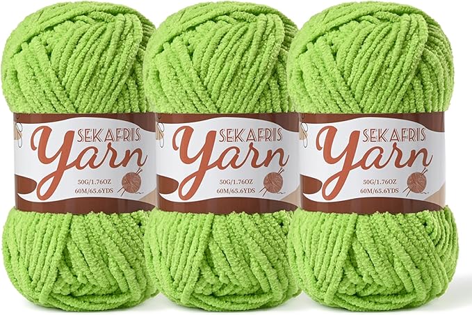 3 Pack Fluffy Velvet Yarn for Crocheting，Baby Blanket Yarn for Crocheting Soft，150g(196.8yds) Amigurumi Yarns，Plush Chenille Crochet Yarns，Puzzle Yarn for Crochet Weaving Craft(3 Grass Green)
