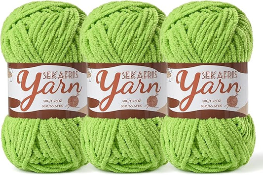 3 Pack Fluffy Velvet Yarn for Crocheting，Baby Blanket Yarn for Crocheting Soft，150g(196.8yds) Amigurumi Yarns，Plush Chenille Crochet Yarns，Puzzle Yarn for Crochet Weaving Craft(3 Grass Green)