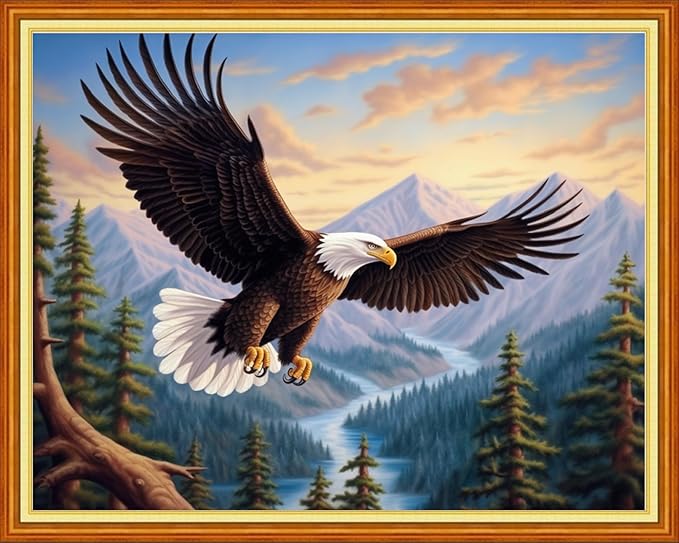 foxhool stamped cross stitch kits,11ct printed cross stitch pattern full embroidery kits for beginner needlepoint kits-eagle flying 16x20 inch