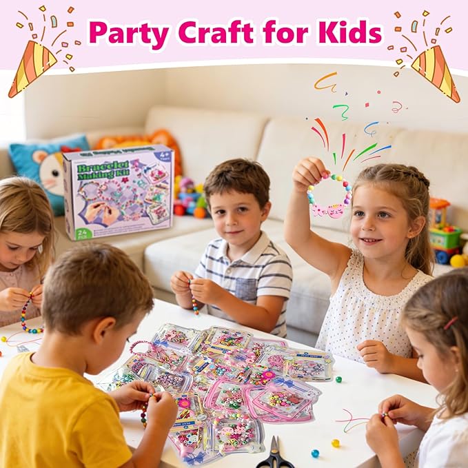 pbopb 24 Pack Bracelet Making Party Favors for Kids, Crafts for Girls Ages 4-8 Years Old, Birthday Gift