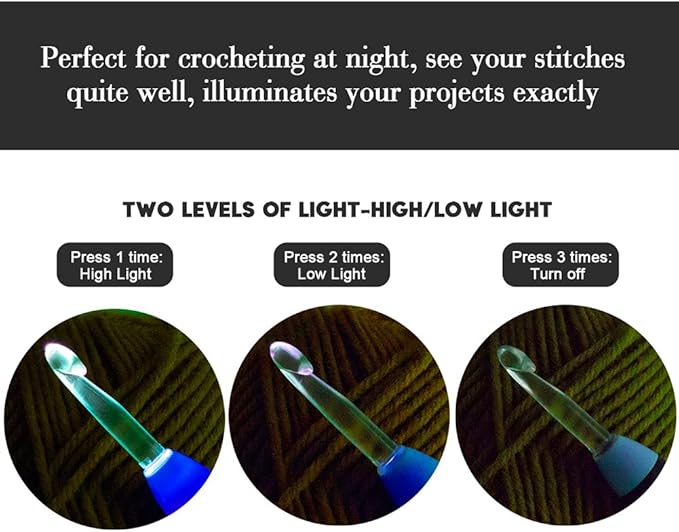 Vidillo Crochet Hooks Lights Set with Case, Ergonomic Rechargeable Lighted Hooks,9 Interchangeable Heads Hooks with a Crochet Hooks Case, Knitting Knit Needles Weave Yarn Sewing DIY Craft (Blue)