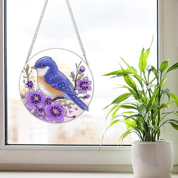 NAIMOER Diamond Art Hanging Kits for Adults Bird, 5D Special Shaped Rhinestone, DIY Acrylic Diamond Art Painting Window Pendants Home Garden Wall Hanging Ornament Kits, Double Sided